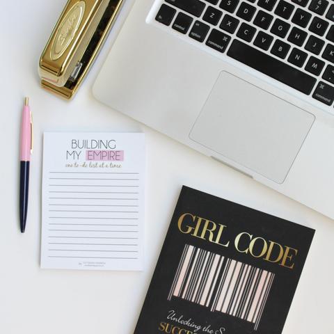 Building My Empire; one to do list at a time | black and gold lined notepad